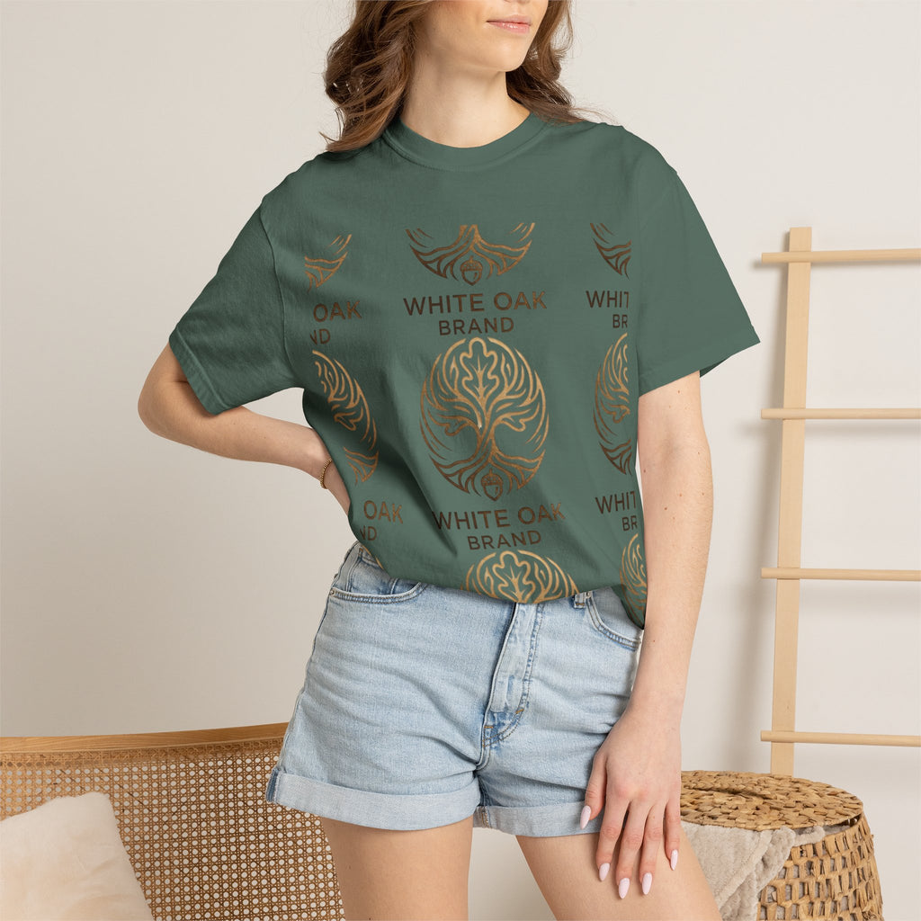 White Oak Brand Logo T-Shirt — Repeated Tree Emblem Tee