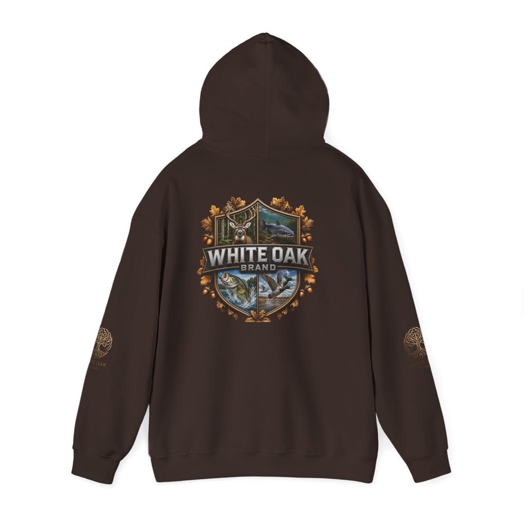 White Oak Brand Hoodie – Nature Logo Pullover with Scenic Back Emblem