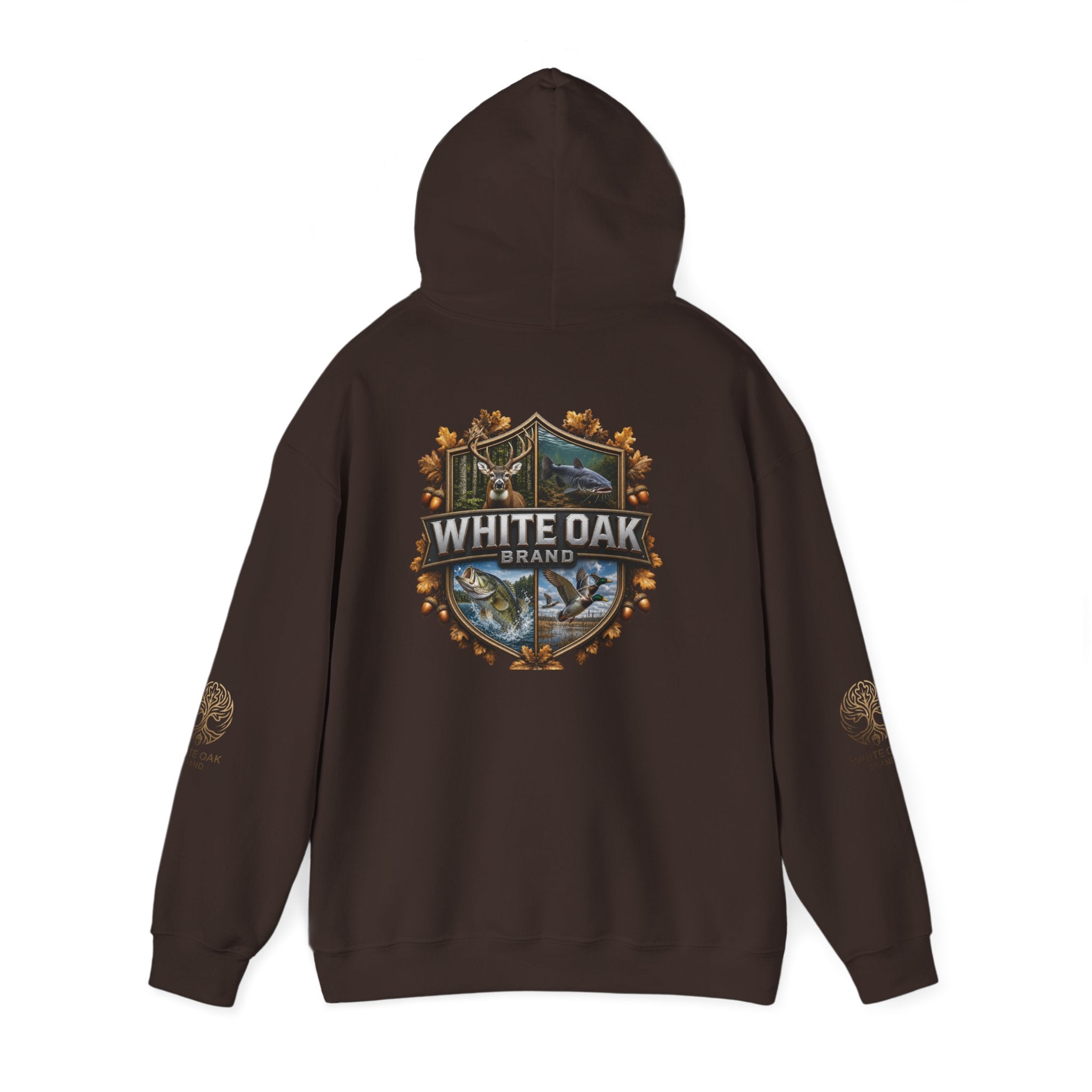 White Oak Brand Hoodie – Nature Logo Pullover with Scenic Back Emblem