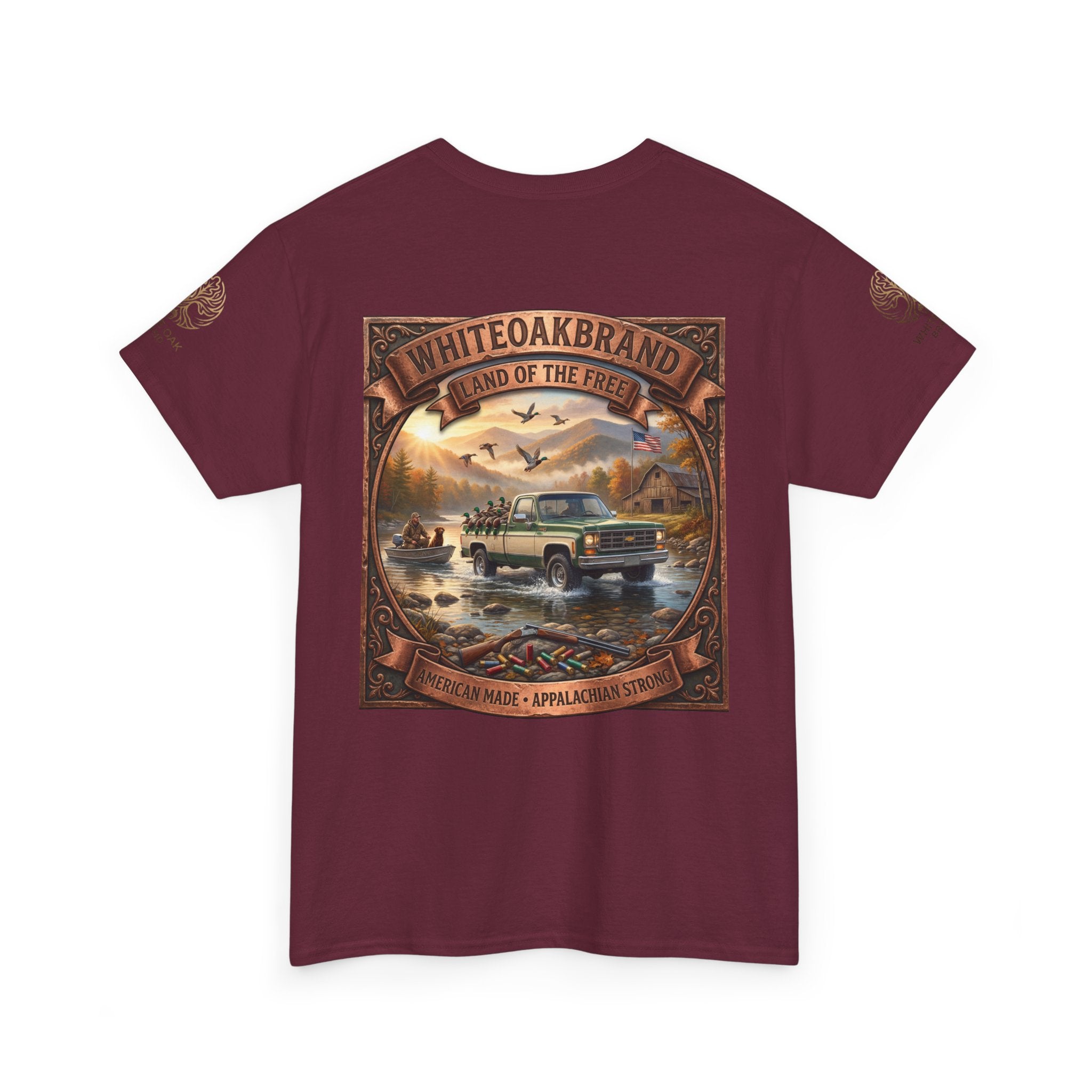 Vintage Outdoors Truck T‑Shirt — "White Oak Brand: Land of the Free" Graphic Tee