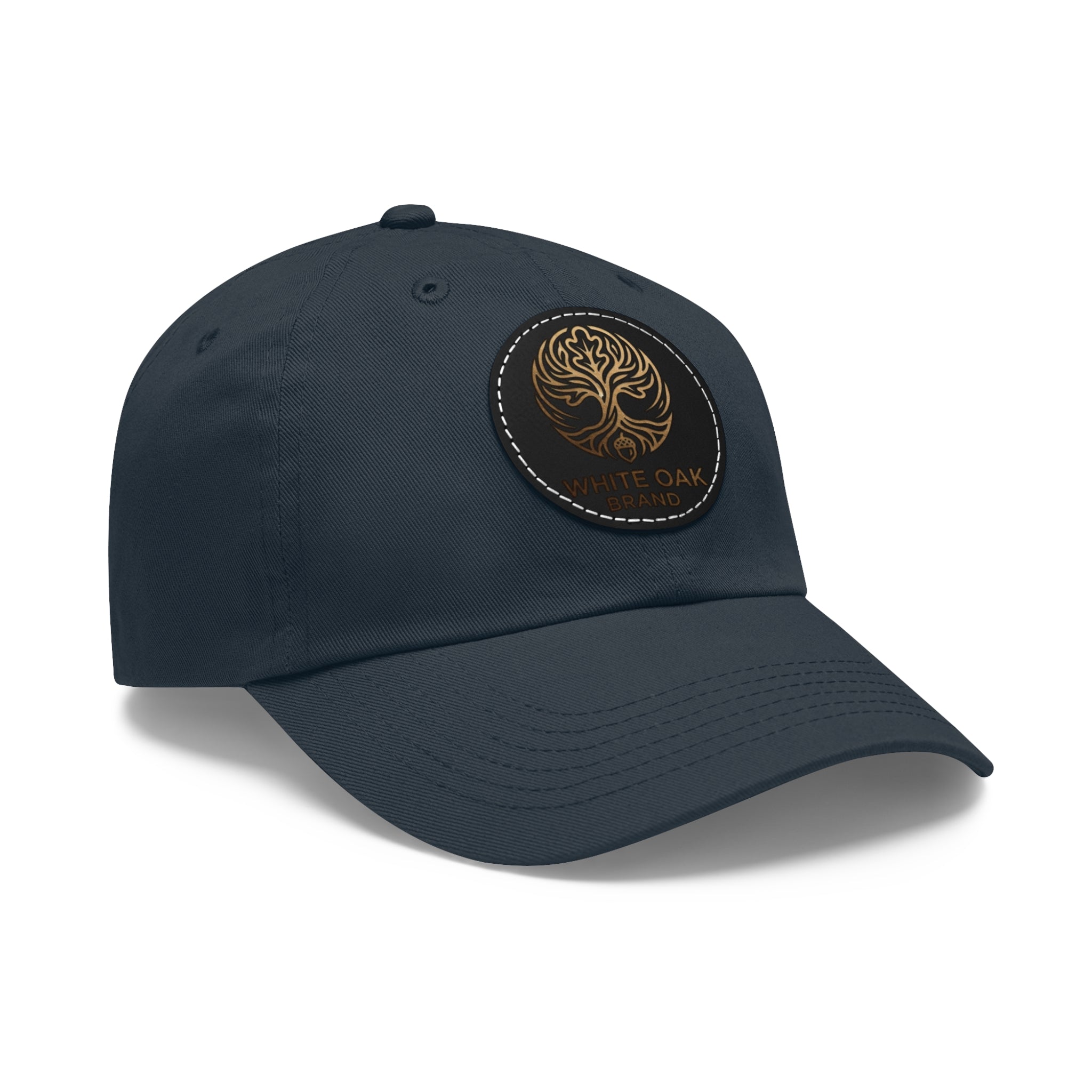 White Oak Leather Patch Dad Hat — Embossed Tree Logo Cap