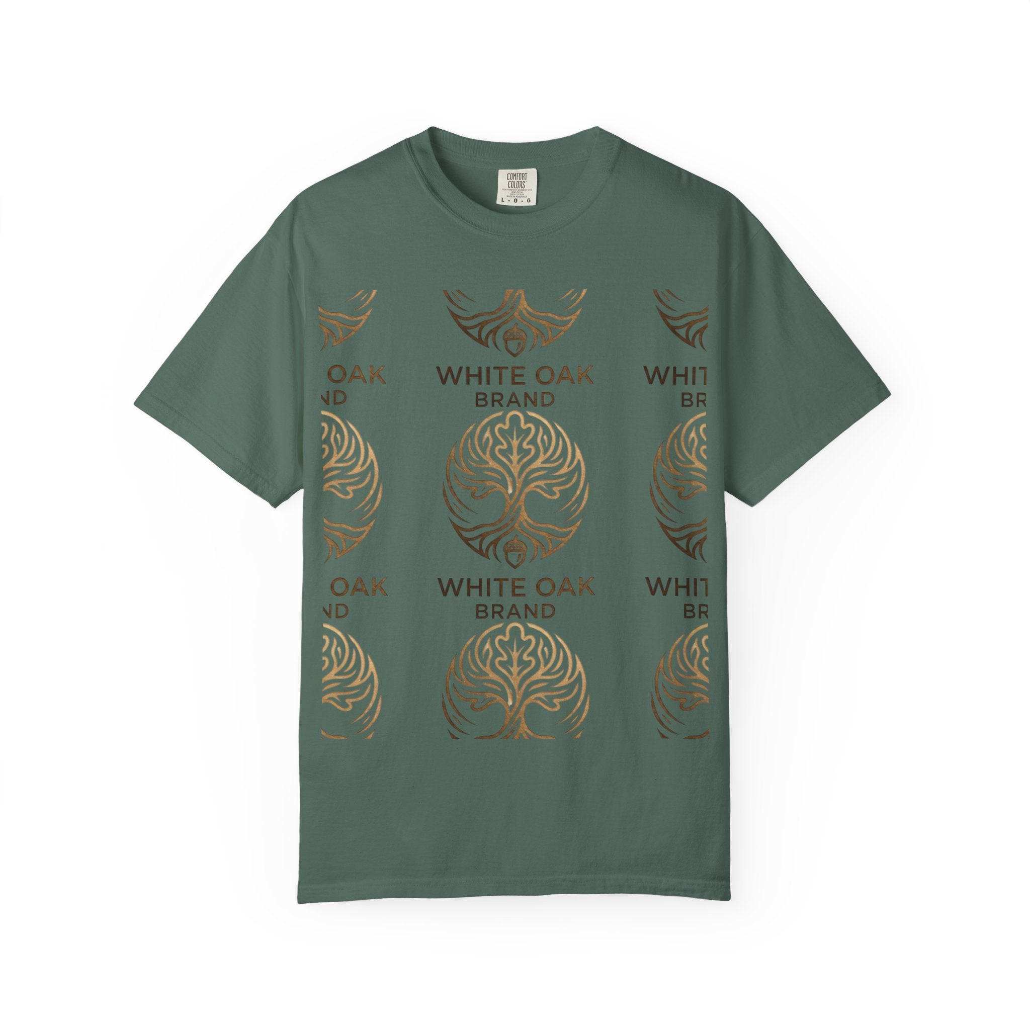 White Oak Brand Logo T-Shirt — Repeated Tree Emblem Tee