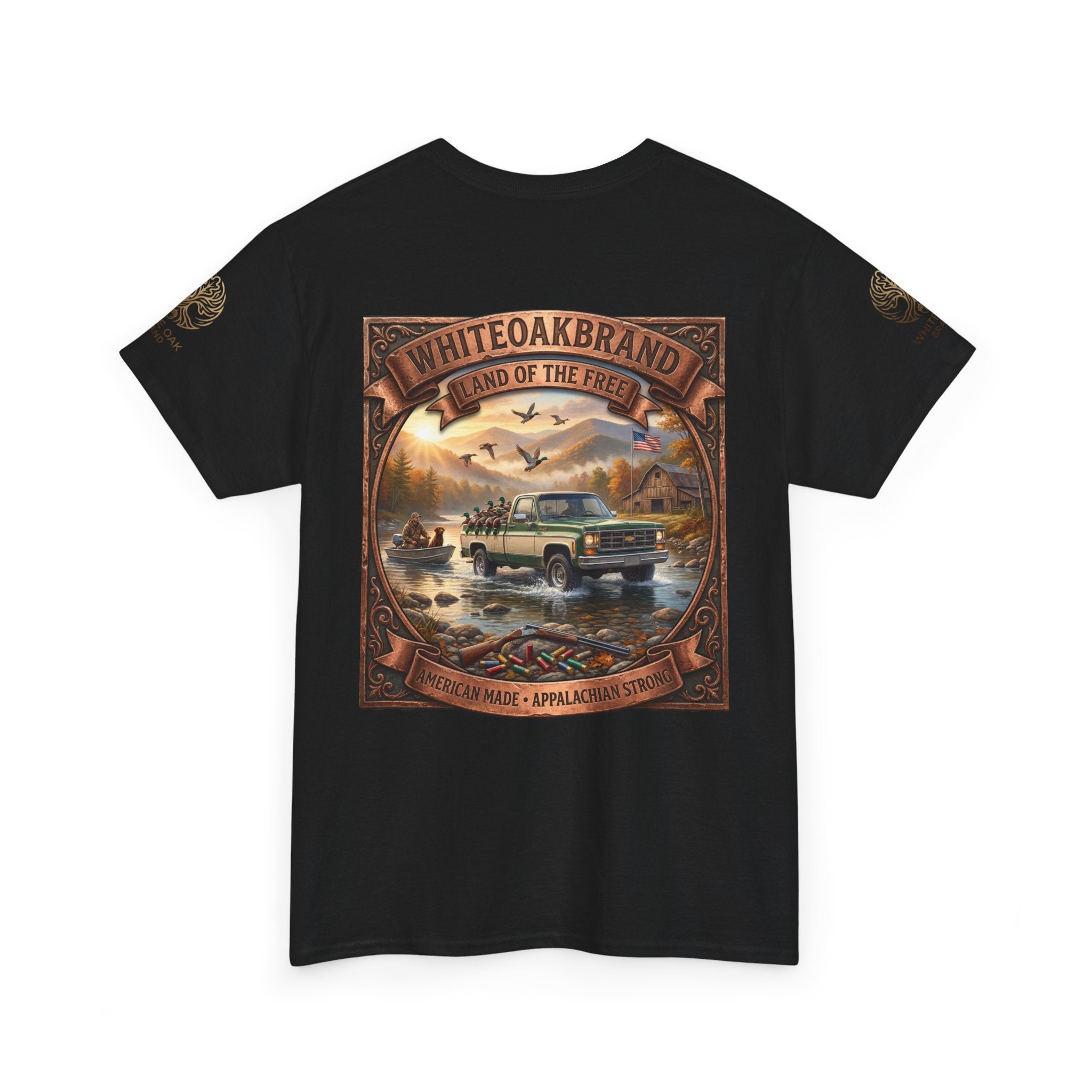 Vintage Outdoors Truck T‑Shirt — "White Oak Brand: Land of the Free" Graphic Tee