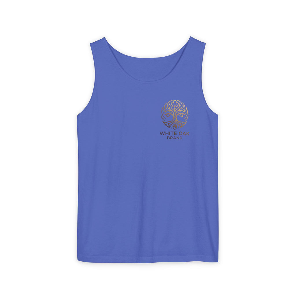 White Oak Brand Tank Top — Minimal Tree Logo Chest Print