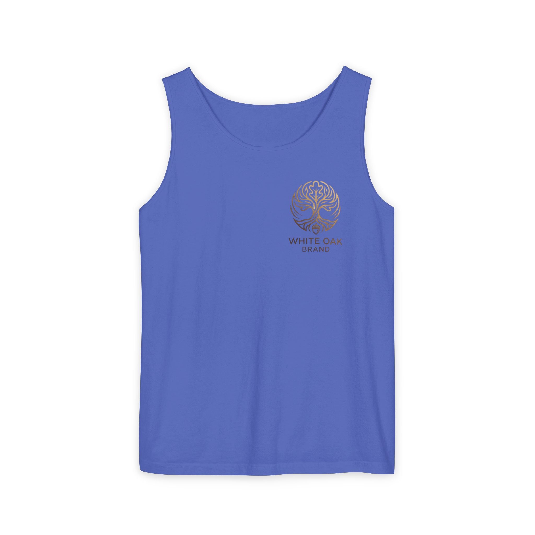 White Oak Brand Tank Top — Minimal Tree Logo Chest Print