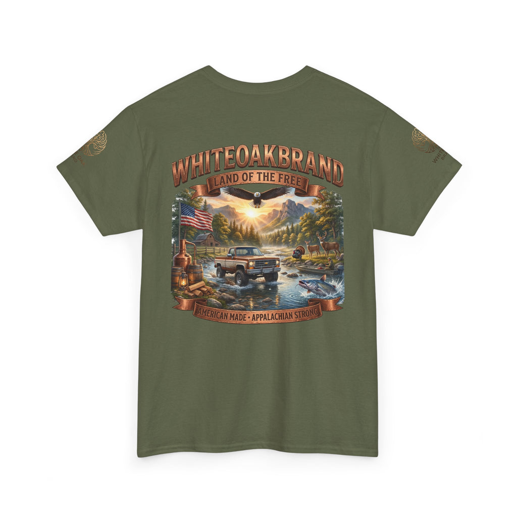 White Oak Brand 'Land of the Free' Graphic Tee — Patriotic Outdoorsman T-Shirt