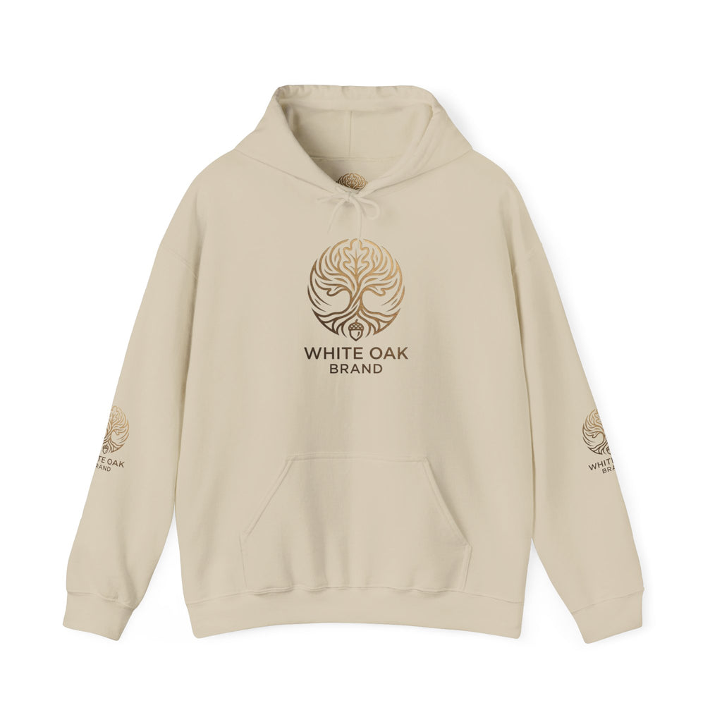 White Oak Brand Hoodie – Nature Logo Pullover with Scenic Back Emblem