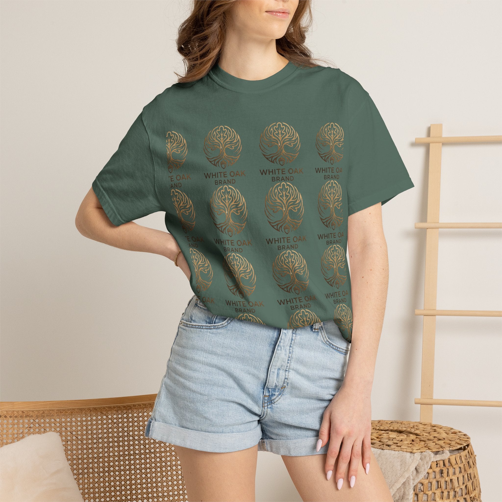 White Oak Brand Repeat Logo T-Shirt — Vintage Tree Skull Graphic Tee