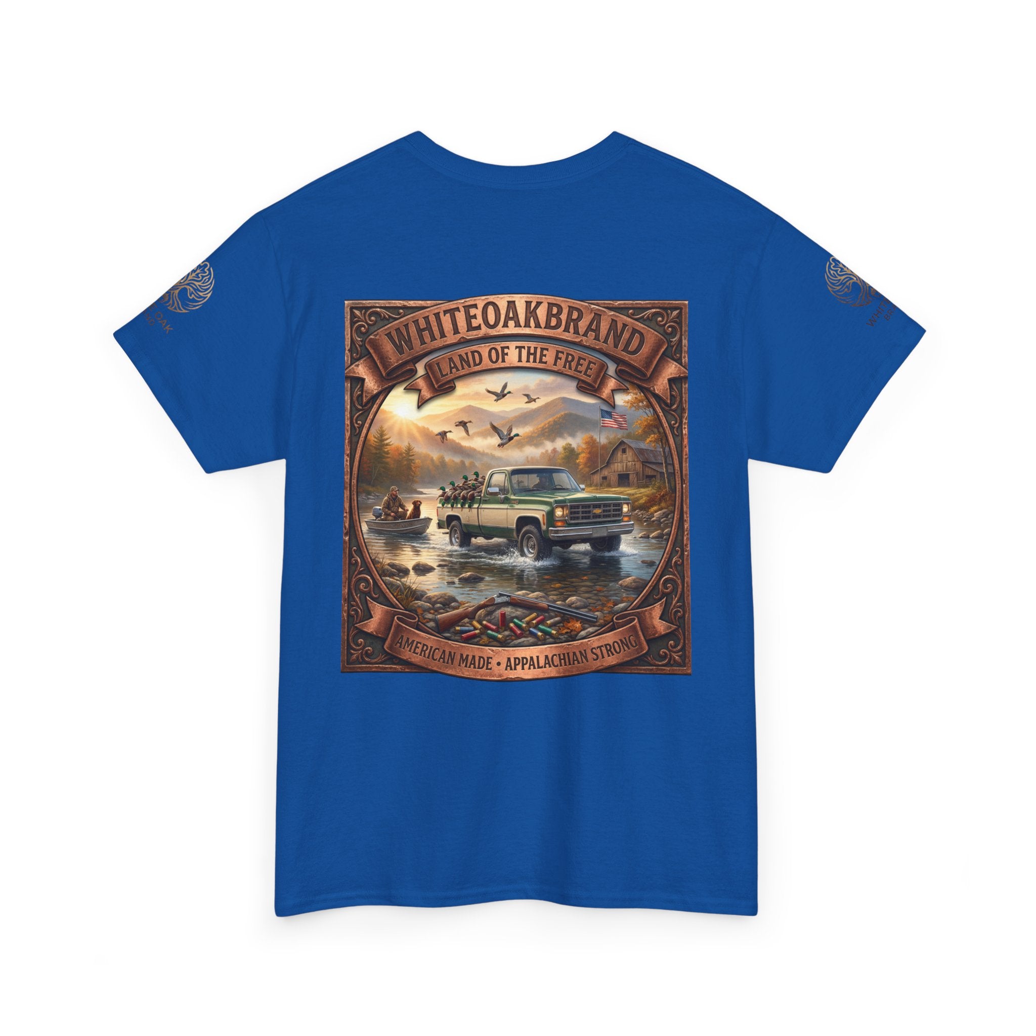 Vintage Outdoors Truck T‑Shirt — "White Oak Brand: Land of the Free" Graphic Tee