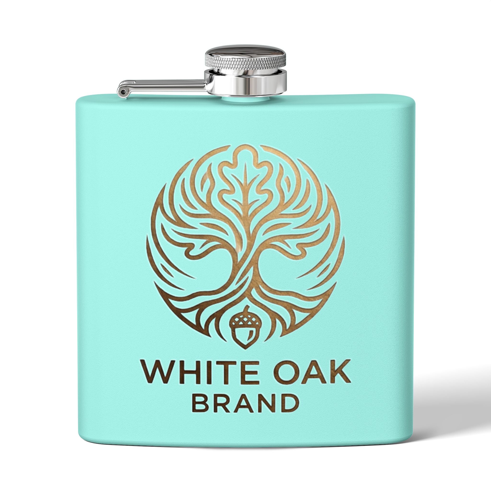 White Oak Brand 6oz Stainless Steel Flask — Engraved Oak Logo Hip Flask, Gift for Groomsmen & Outdoor Enthusiasts