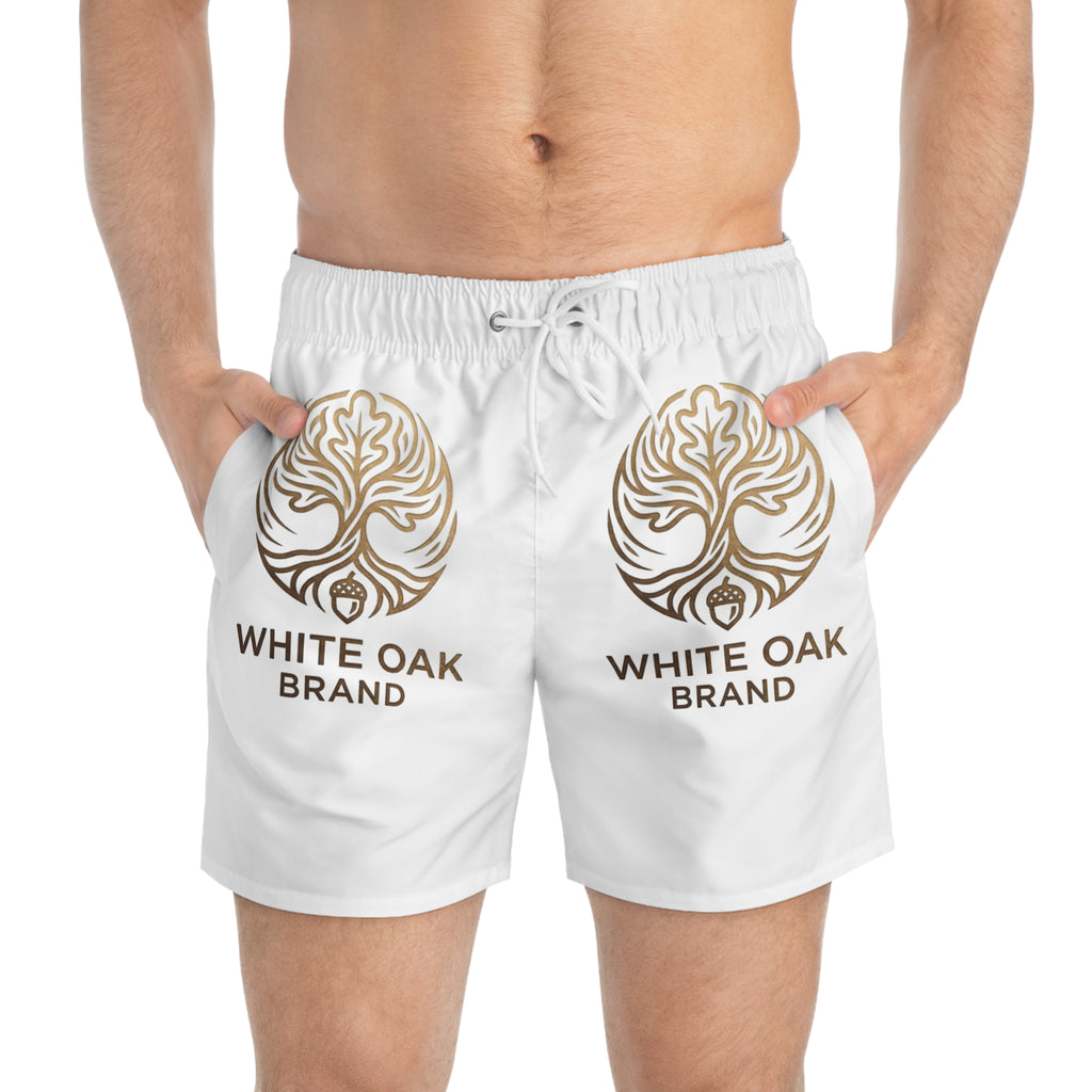 White Oak Brand Swim Trunks – Beach Shorts with Gold Tree Logo