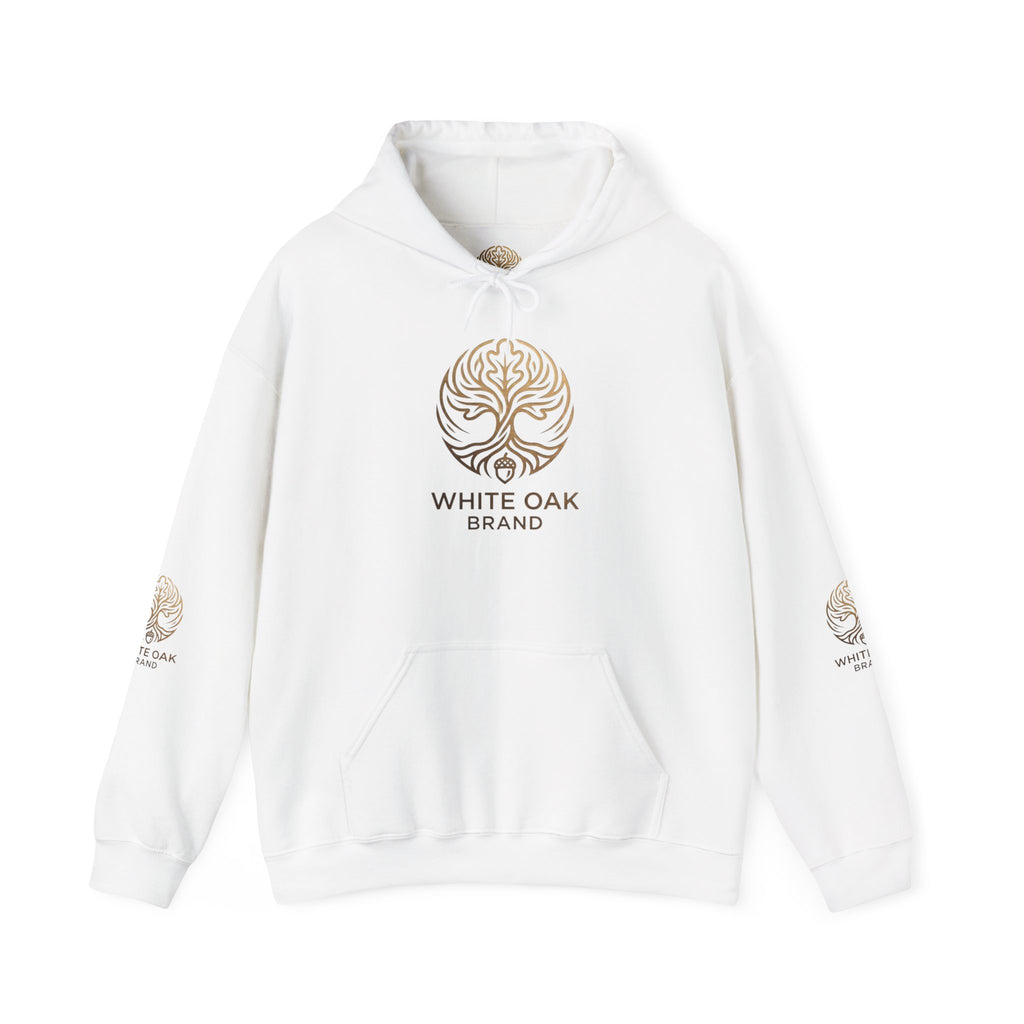 White Oak Brand Hoodie – Nature Logo Pullover with Scenic Back Emblem