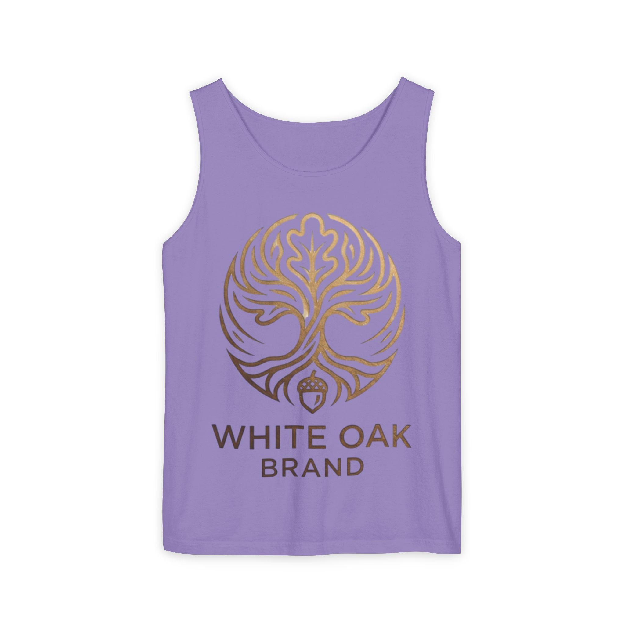 White Oak Brand Logo Tank Top — Minimal Tree Emblem Summer Tank