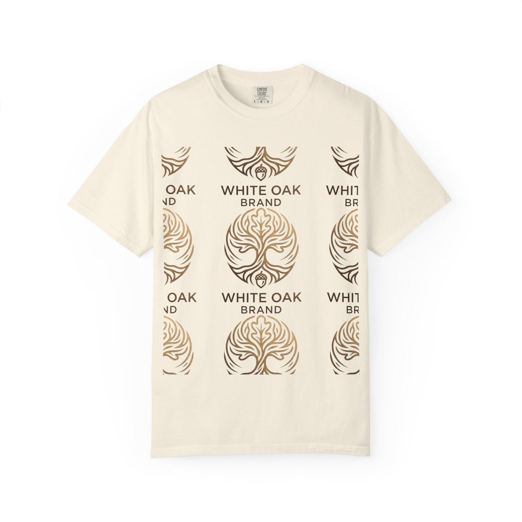White Oak Brand Logo T-Shirt — Repeated Tree Emblem Tee