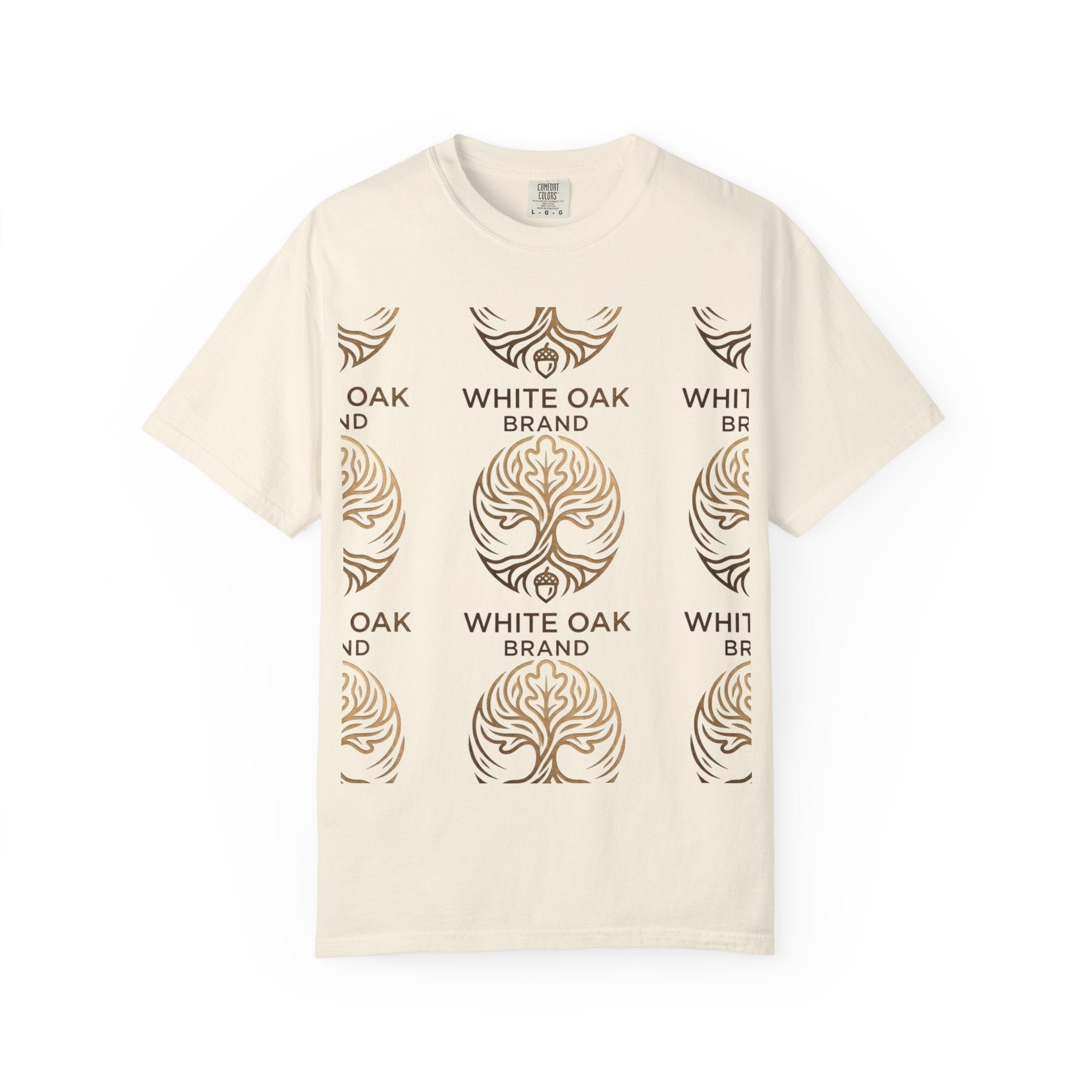 White Oak Brand Logo T-Shirt — Repeated Tree Emblem Tee