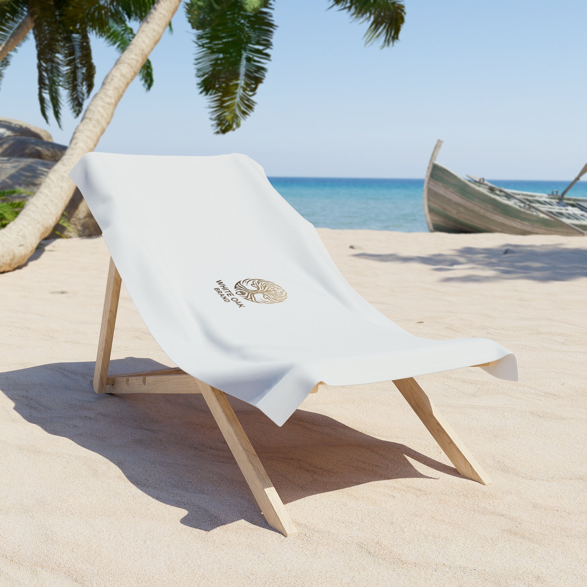 White Oak Brand Minimalist Logo Beach Towel – Luxury Resort Cotton