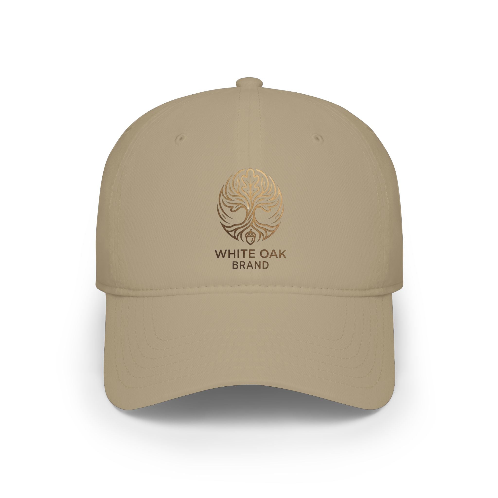Red Low-Profile Baseball Cap — Gold White Oak Brand Tree Logo
