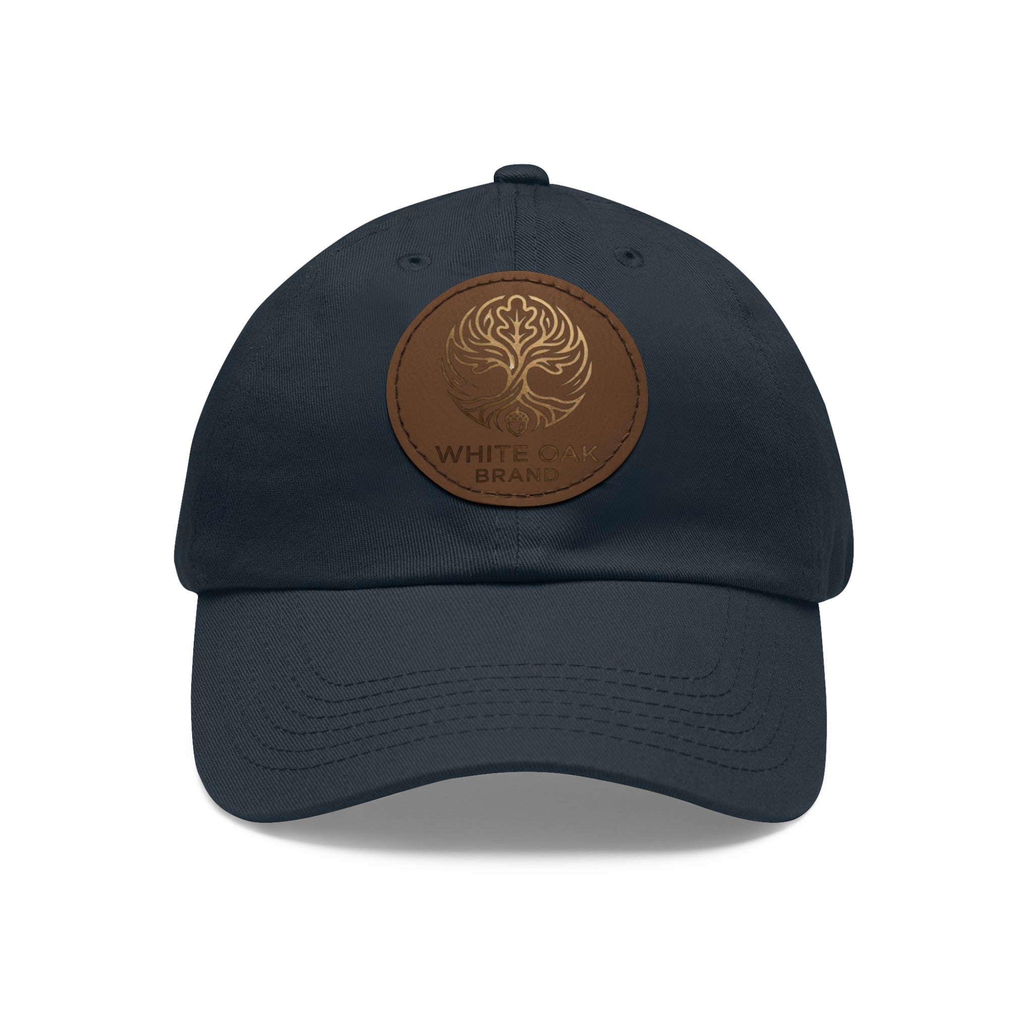 White Oak Leather Patch Dad Hat — Embossed Tree Logo Cap