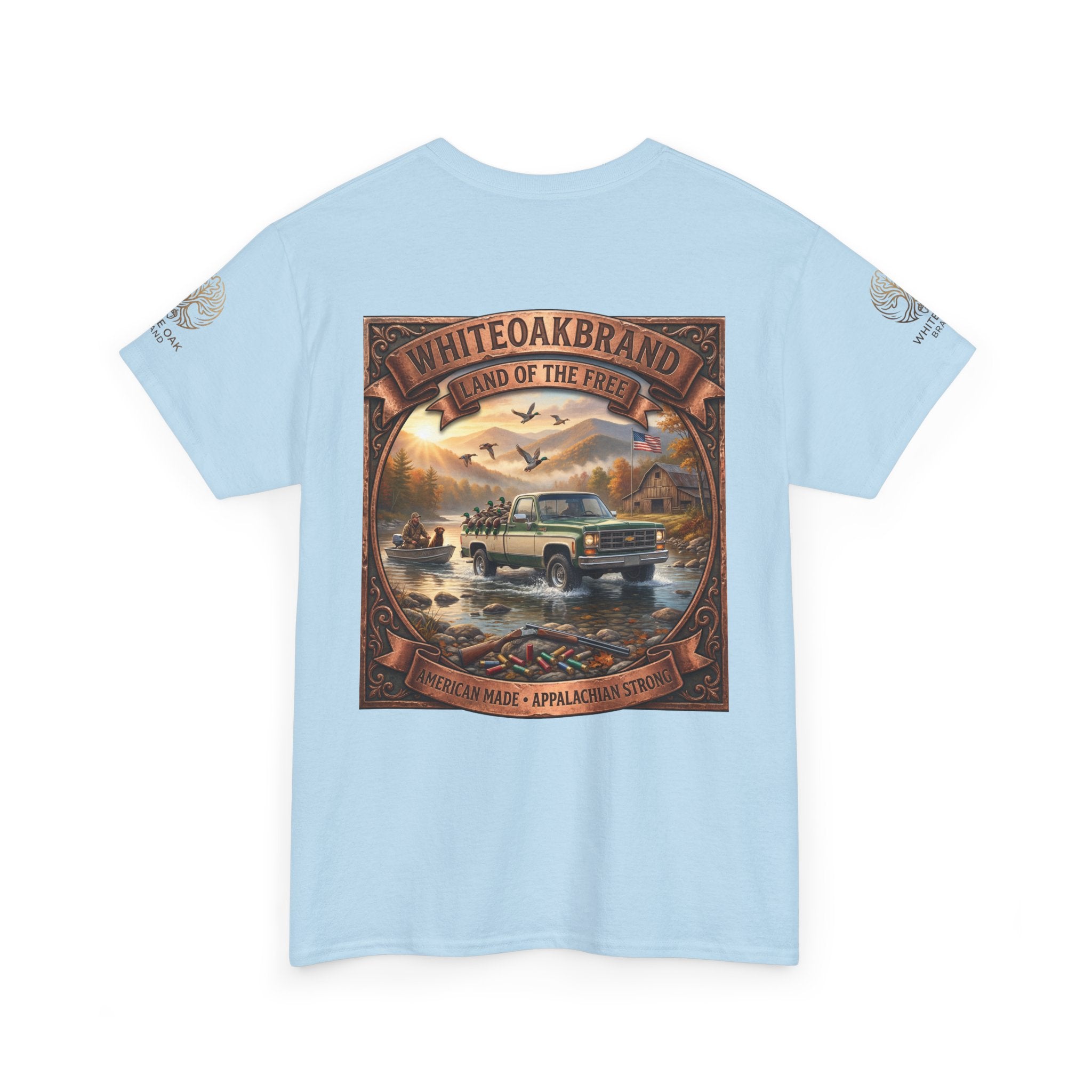 Vintage Outdoors Truck T‑Shirt — "White Oak Brand: Land of the Free" Graphic Tee