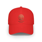 Red Low-Profile Baseball Cap — Gold White Oak Brand Tree Logo
