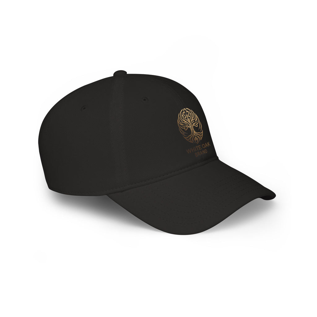 Red Low-Profile Baseball Cap — Gold White Oak Brand Tree Logo