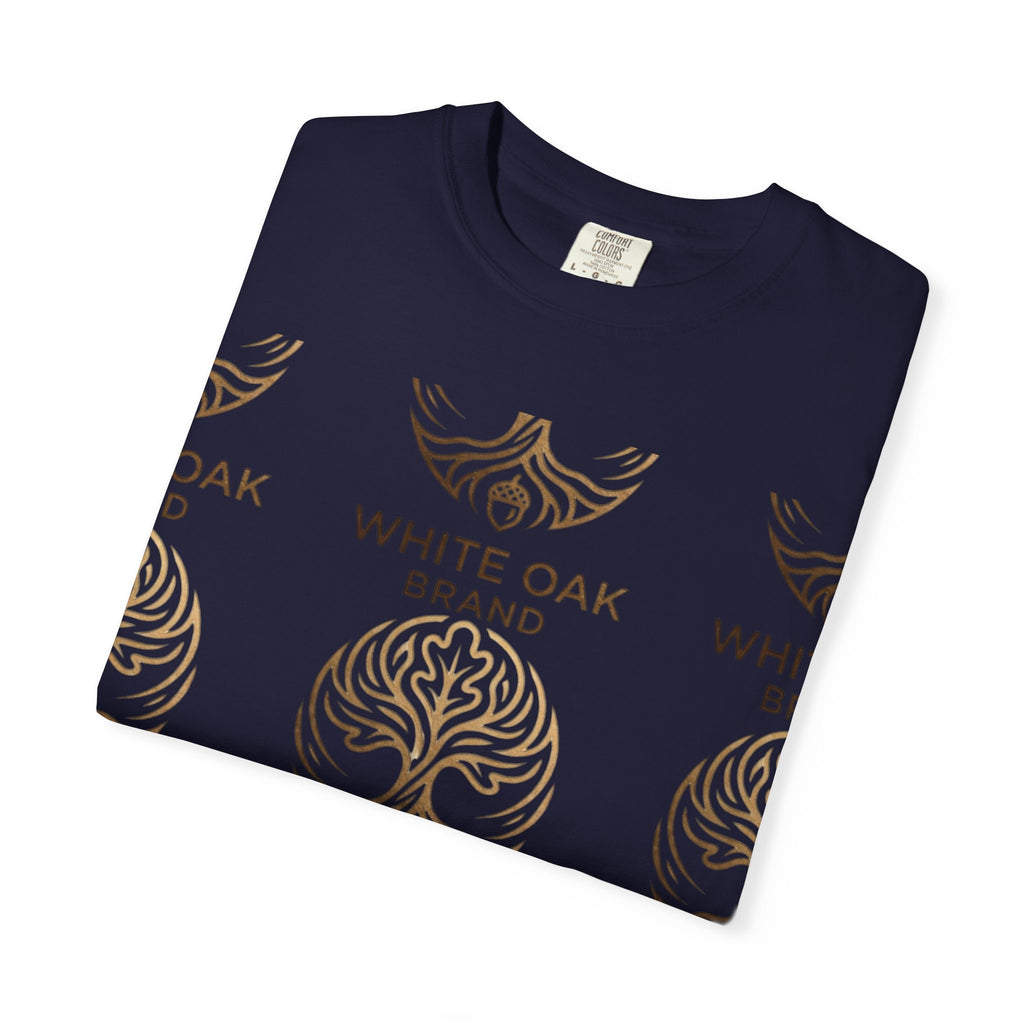 White Oak Brand Logo T-Shirt — Repeated Tree Emblem Tee