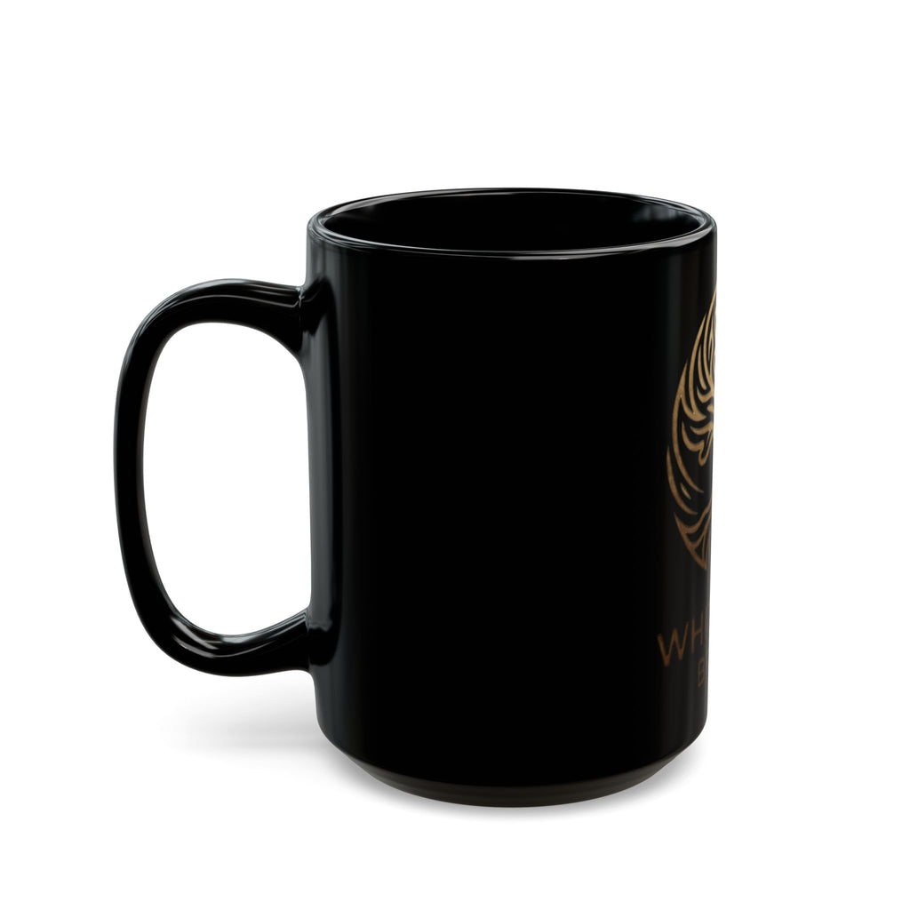 White Oak Brand Black Ceramic Mug — Gold Tree Logo Coffee Cup (11oz, 15oz)