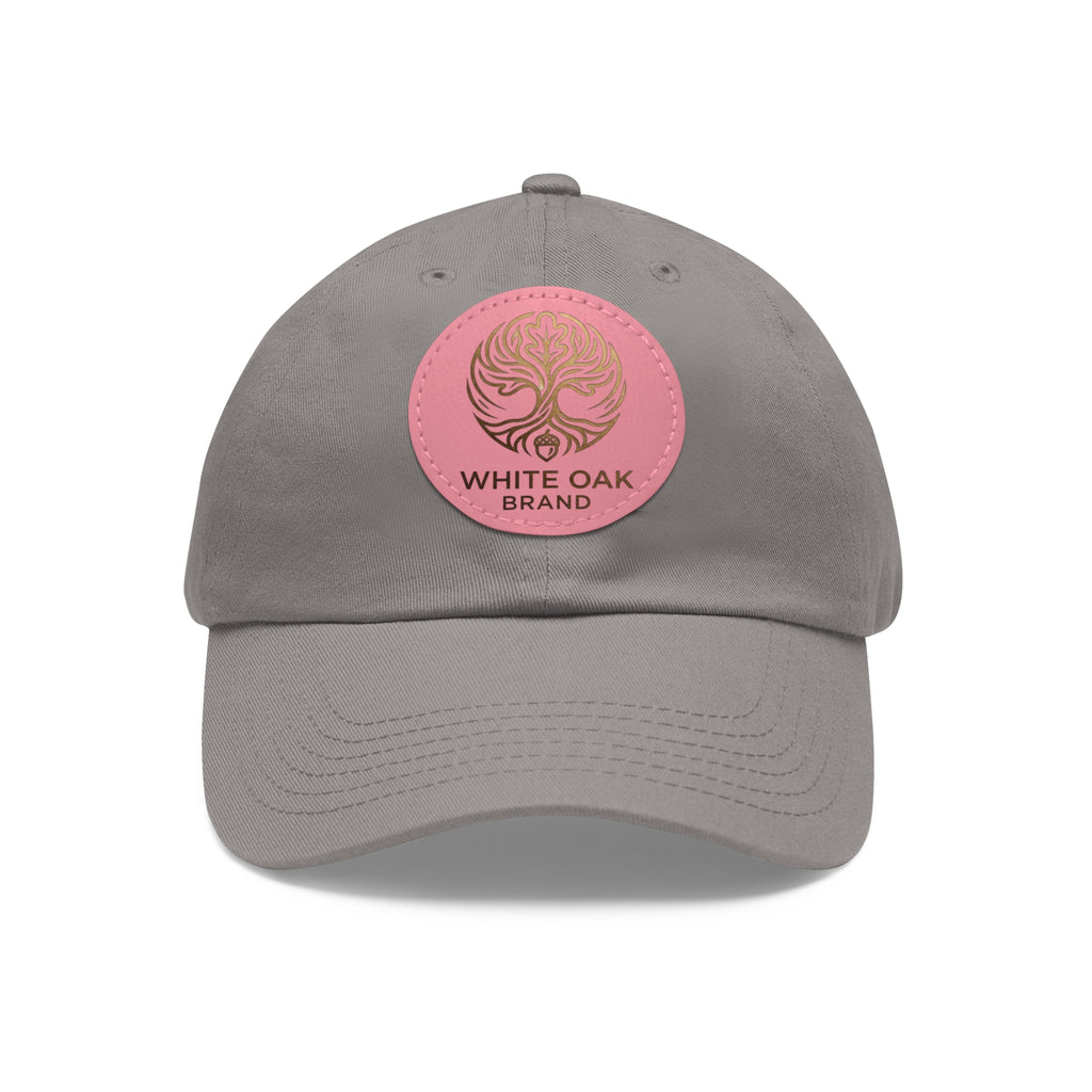 White Oak Leather Patch Dad Hat — Embossed Tree Logo Cap