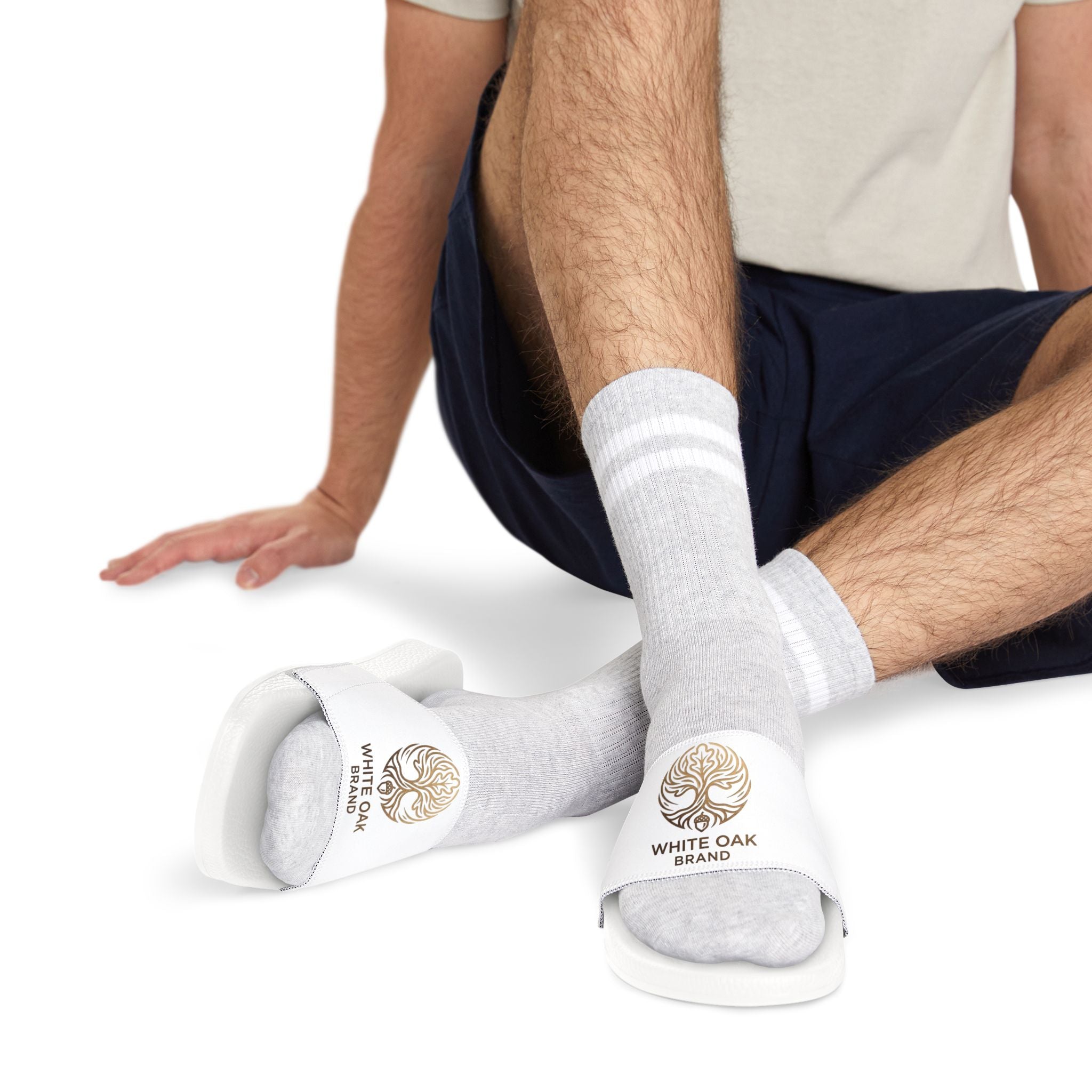 White Oak Logo Slide Sandals — Men's Removable-Strap Pool Slides