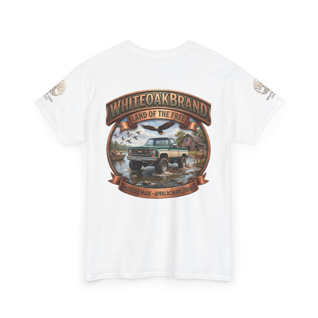 Vintage Truck Graphic Tee – WhiteOakBrand “Land of the Free” Cotton T-Shirt