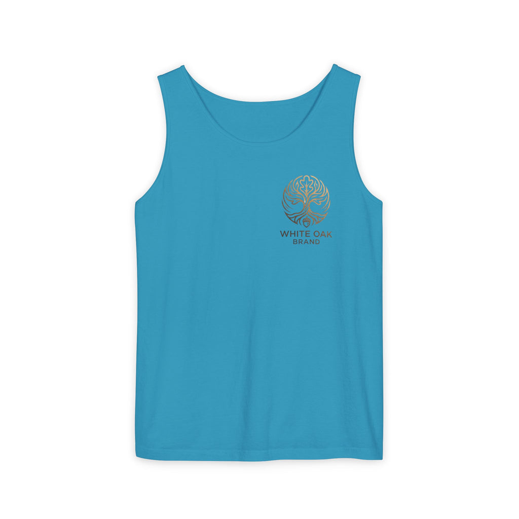 White Oak Brand Tank Top — Minimal Tree Logo Chest Print