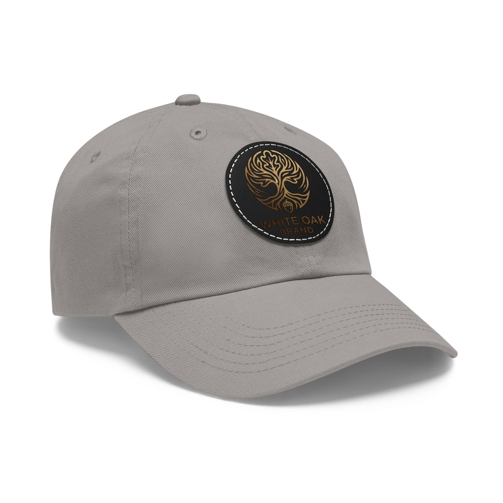 White Oak Leather Patch Dad Hat — Embossed Tree Logo Cap