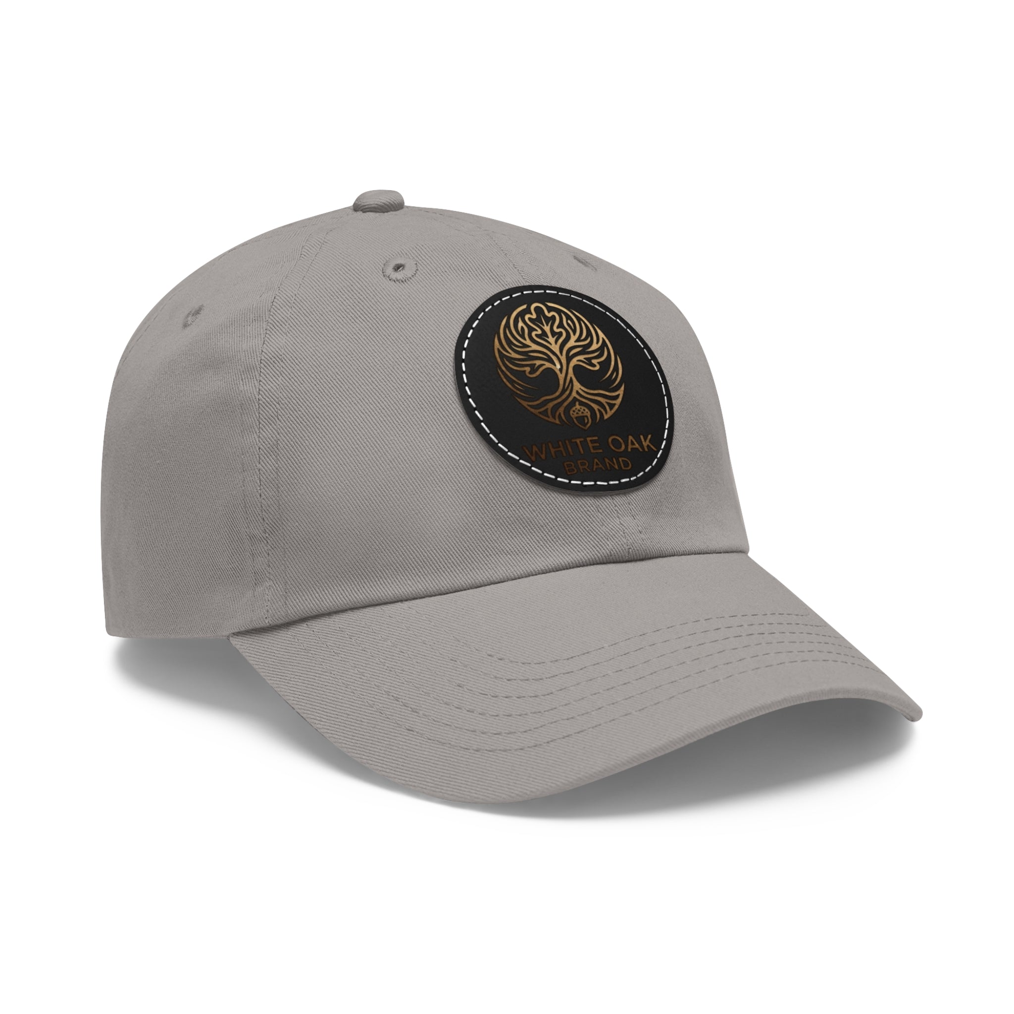 White Oak Leather Patch Dad Hat — Embossed Tree Logo Cap