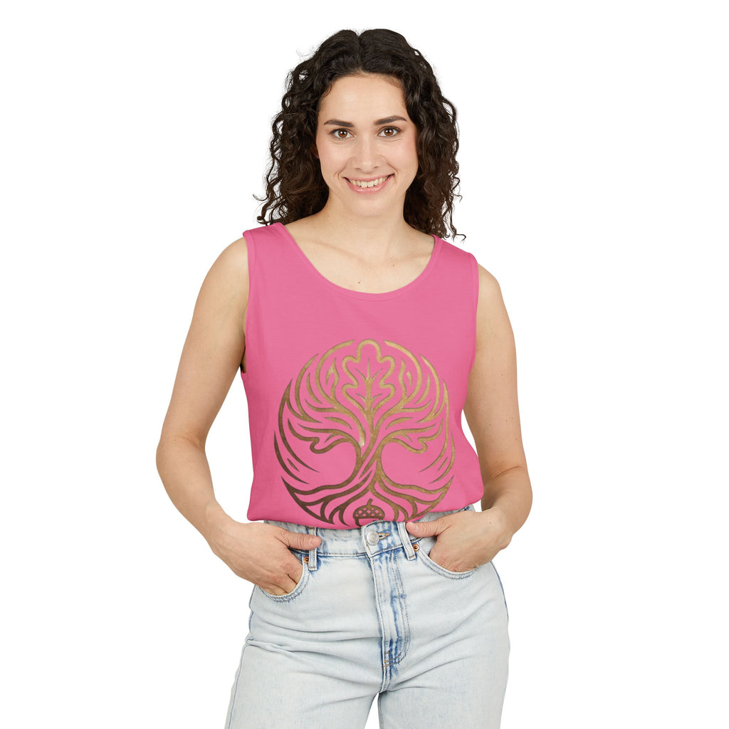 White Oak Brand Logo Tank Top — Minimal Tree Emblem Summer Tank
