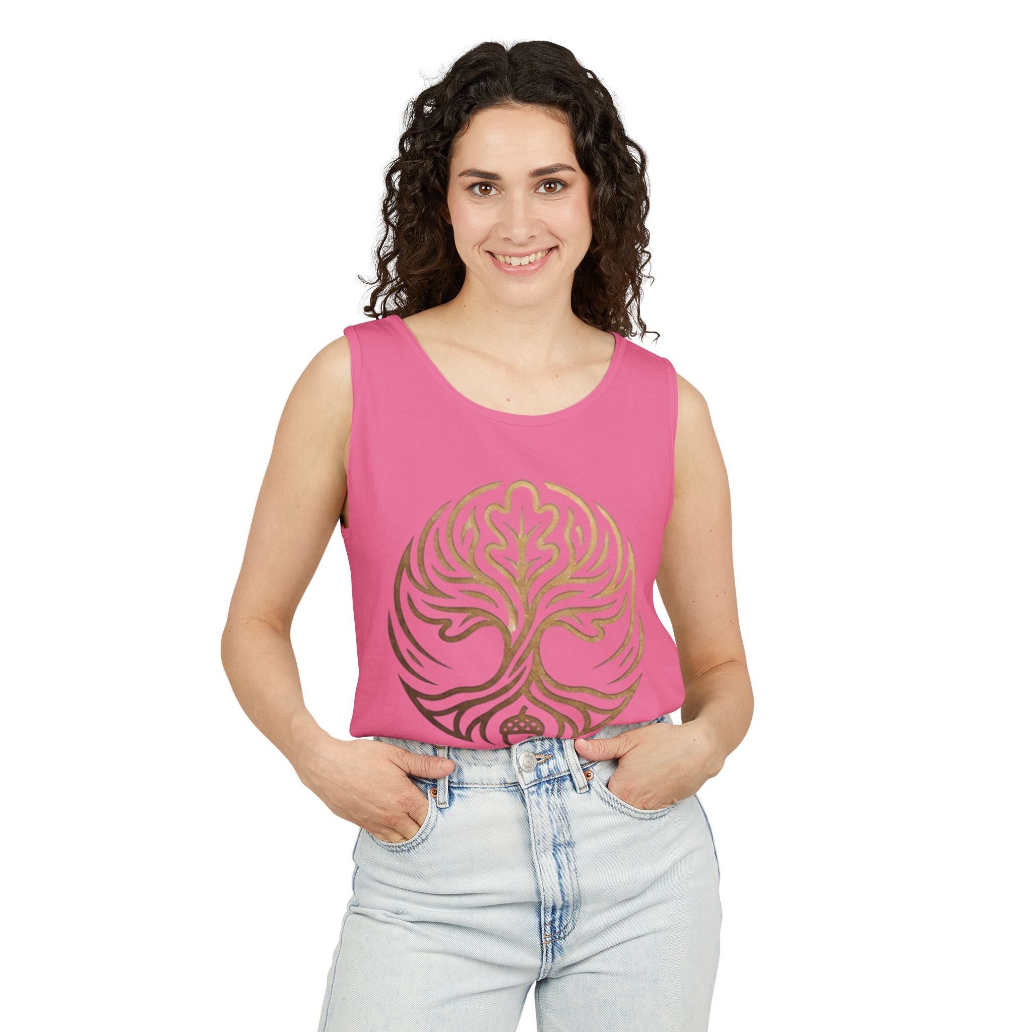 White Oak Brand Logo Tank Top — Minimal Tree Emblem Summer Tank