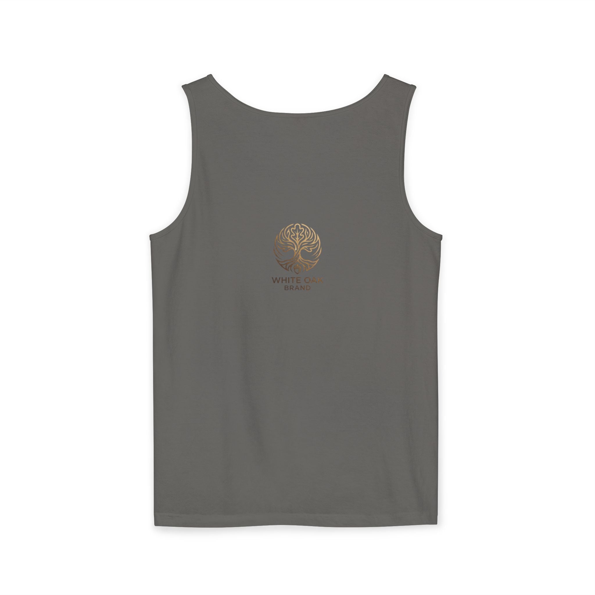 White Oak Brand Tank Top — Minimal Tree Logo Chest Print