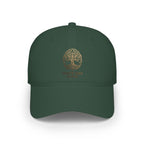 Red Low-Profile Baseball Cap — Gold White Oak Brand Tree Logo
