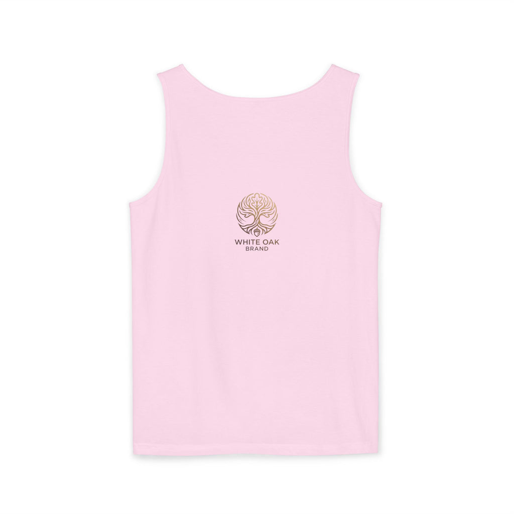 White Oak Brand Tank Top — Minimal Tree Logo Chest Print