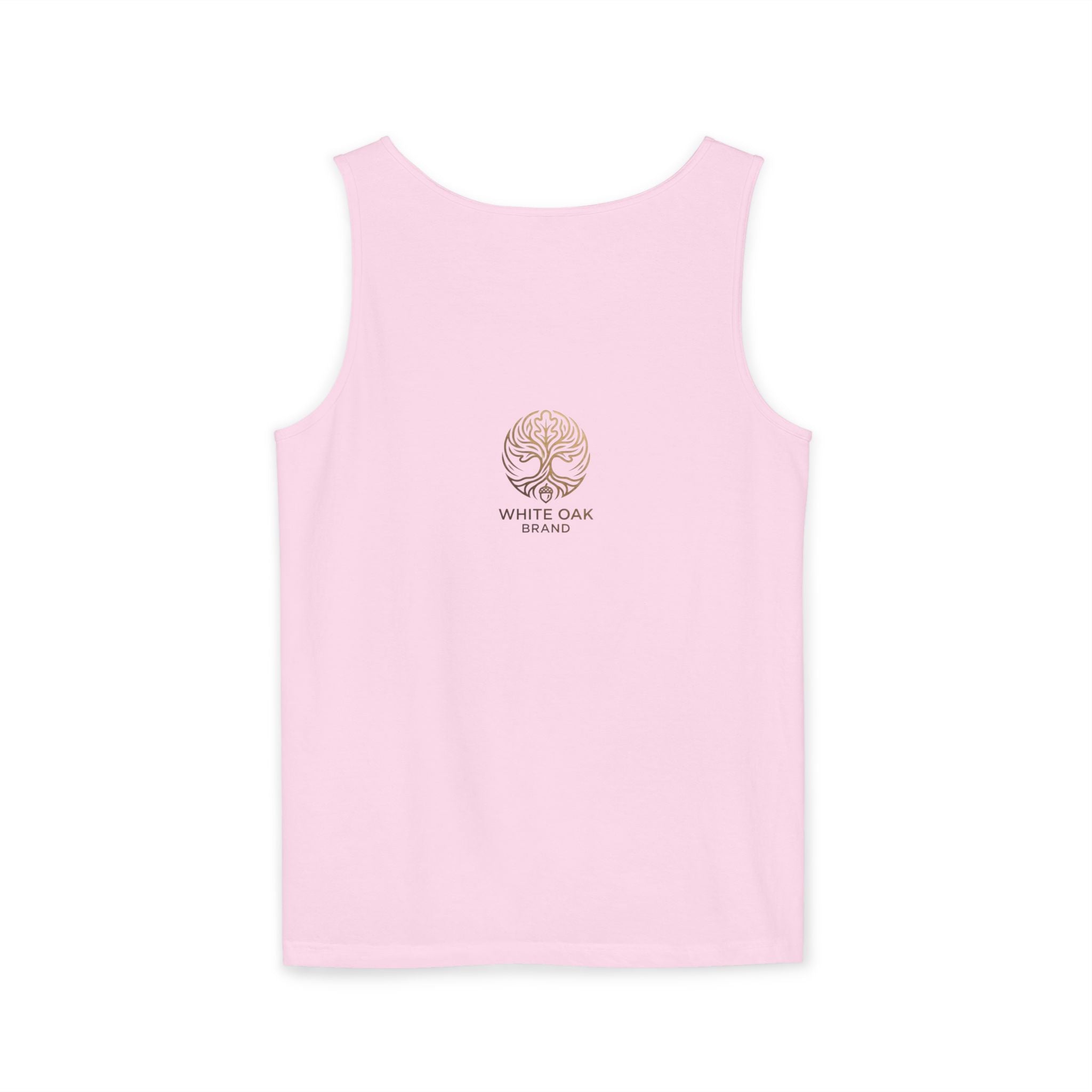 White Oak Brand Tank Top — Minimal Tree Logo Chest Print