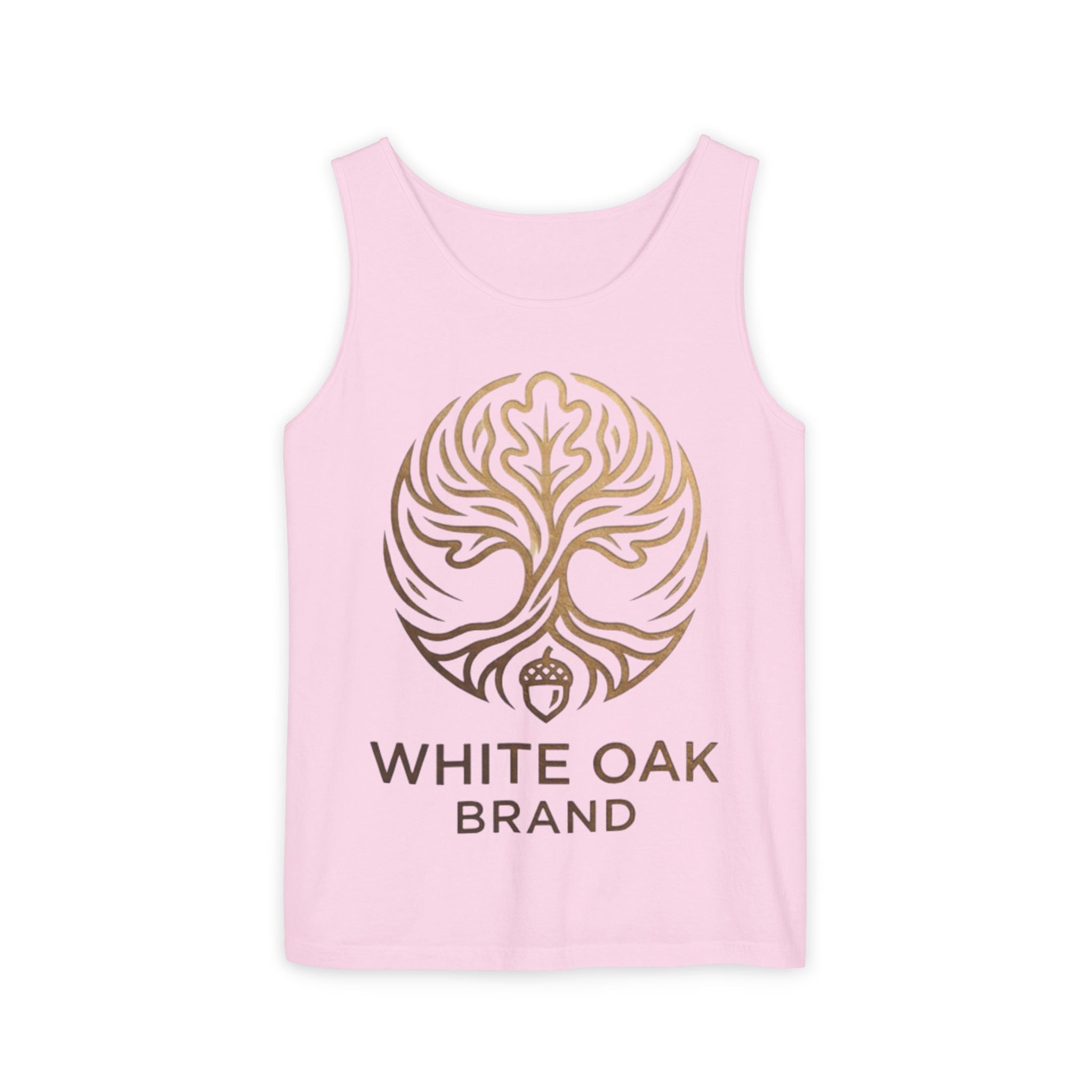White Oak Brand Logo Tank Top — Minimal Tree Emblem Summer Tank
