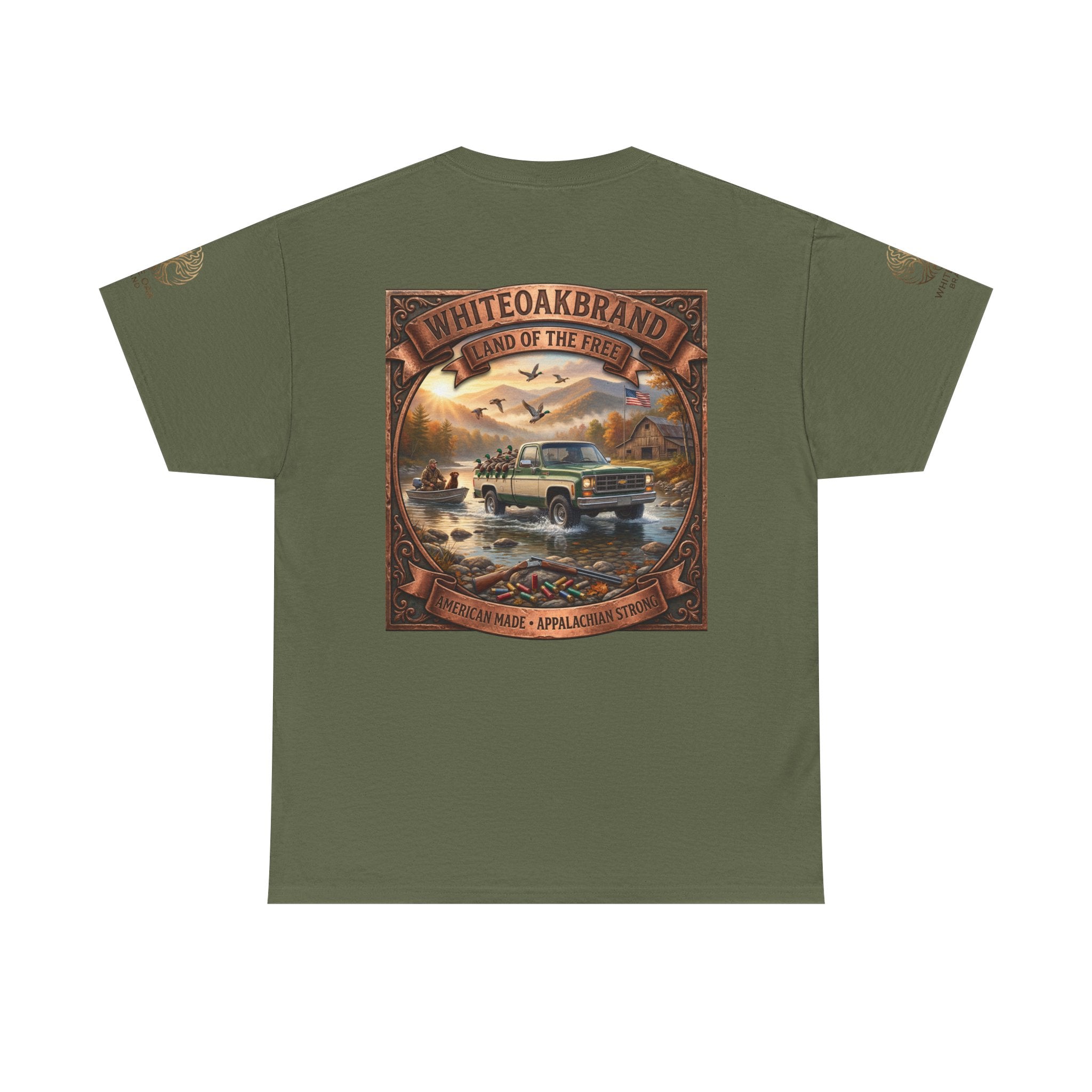 Vintage Outdoors Truck T‑Shirt — "White Oak Brand: Land of the Free" Graphic Tee