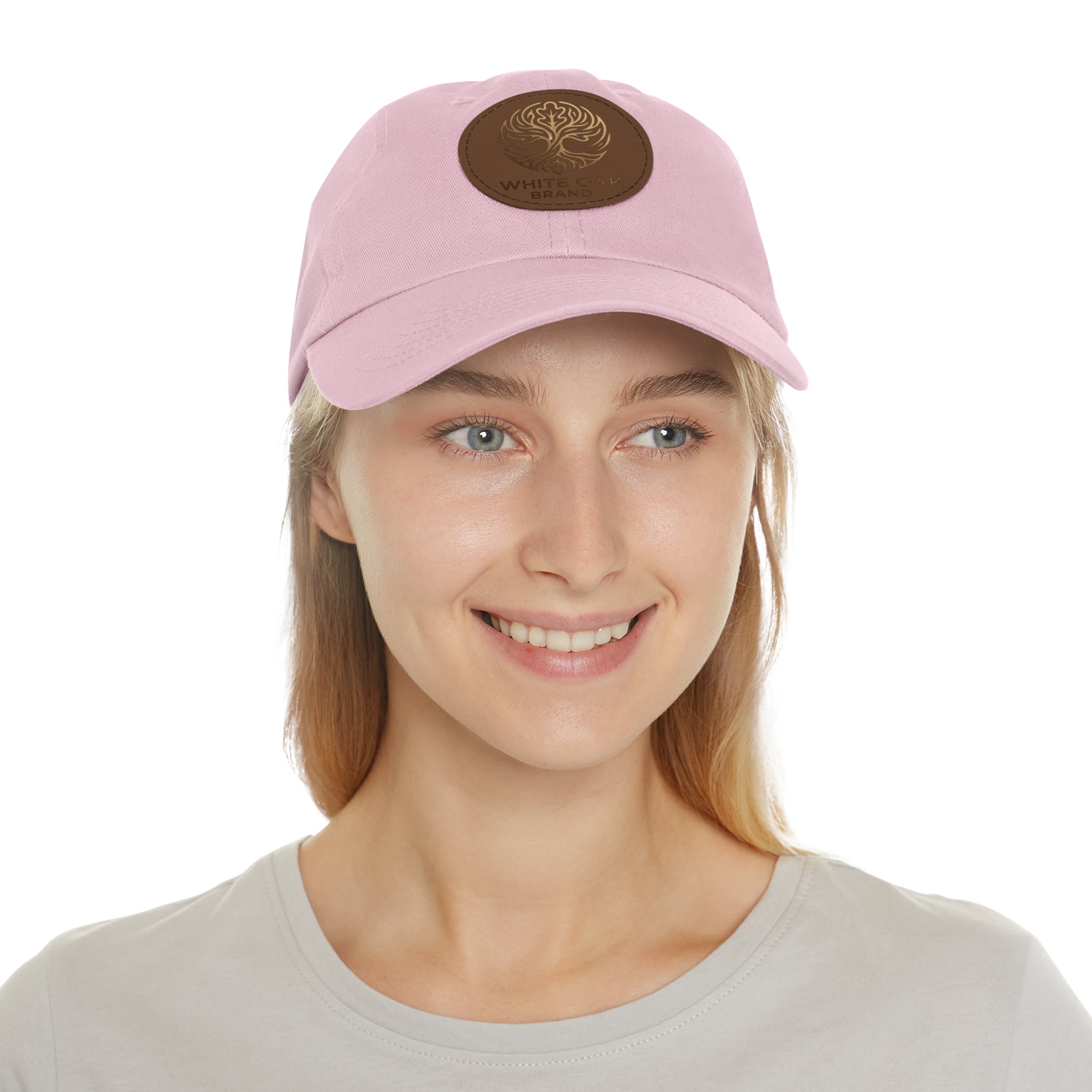 White Oak Leather Patch Dad Hat — Embossed Tree Logo Cap