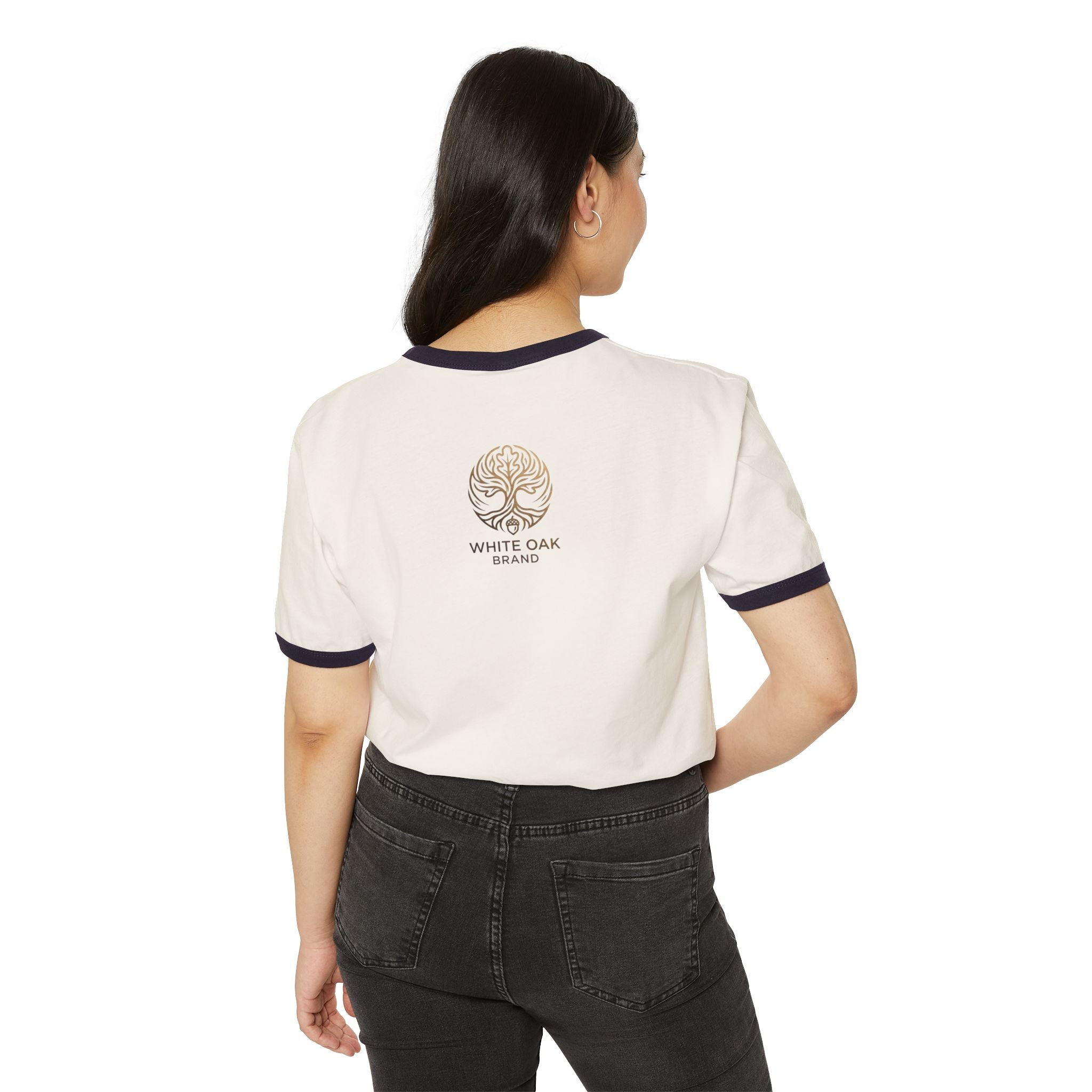Vintage White Oak Brand Ringer Tee — Woodland Scenic Logo T‑Shirt