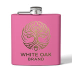 White Oak Brand 6oz Stainless Steel Flask — Engraved Oak Logo Hip Flask, Gift for Groomsmen & Outdoor Enthusiasts