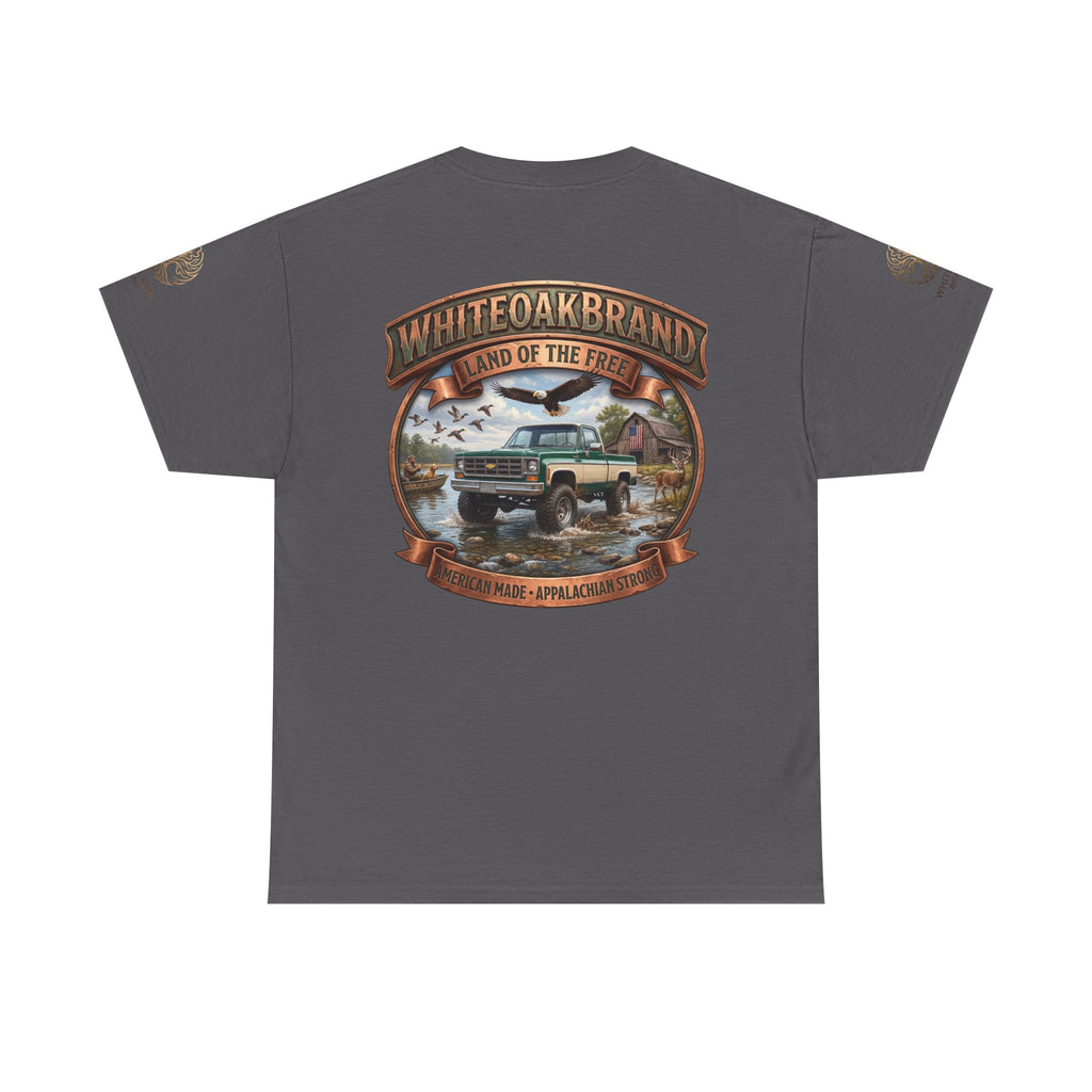 Vintage Truck Graphic Tee – WhiteOakBrand “Land of the Free” Cotton T-Shirt