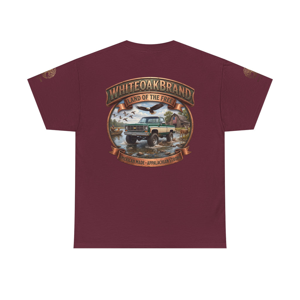 Vintage Truck Graphic Tee – WhiteOakBrand “Land of the Free” Cotton T-Shirt