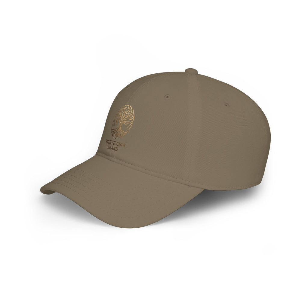 Red Low-Profile Baseball Cap — Gold White Oak Brand Tree Logo