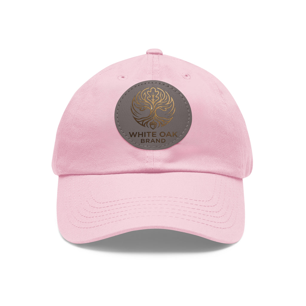 White Oak Leather Patch Dad Hat — Embossed Tree Logo Cap