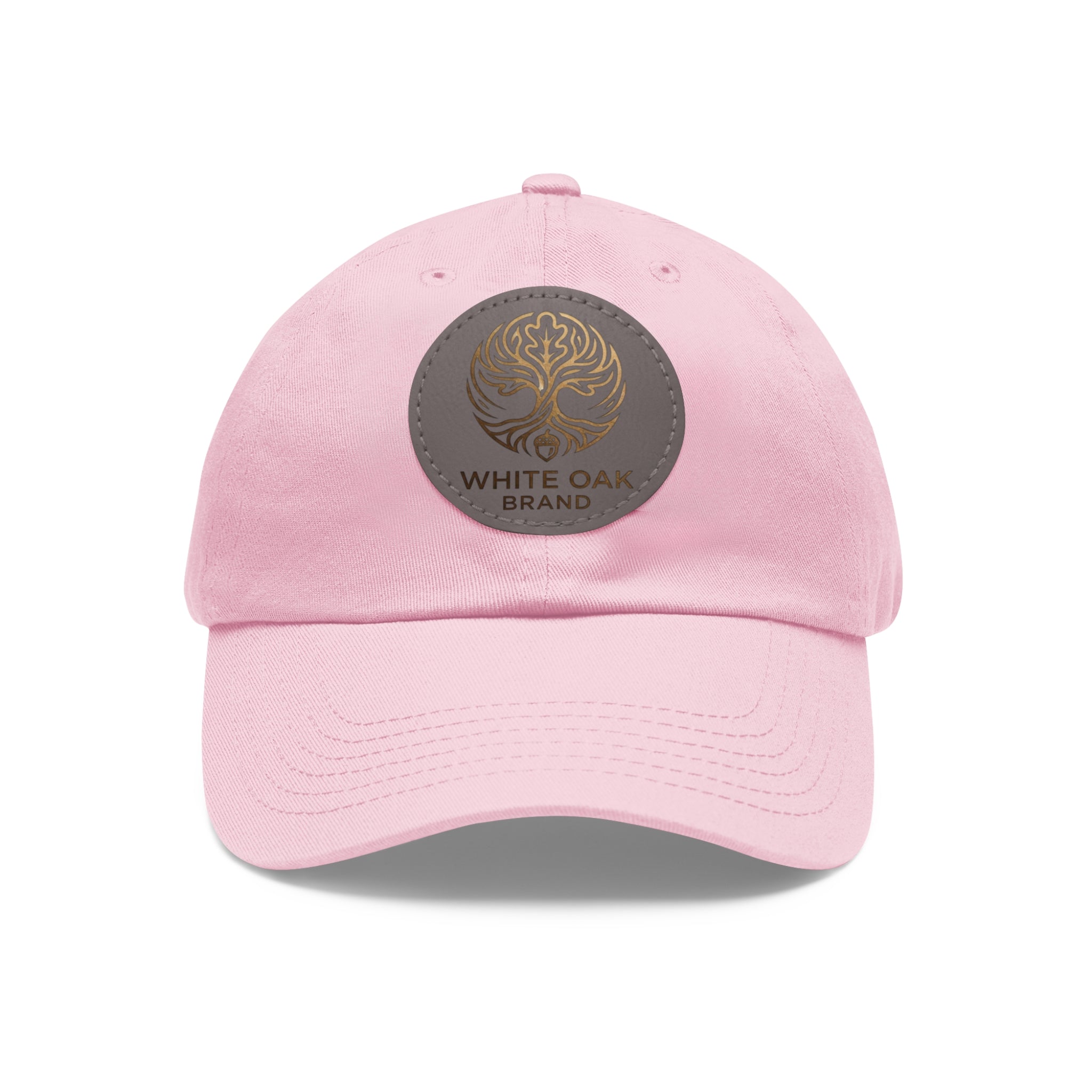 White Oak Leather Patch Dad Hat — Embossed Tree Logo Cap
