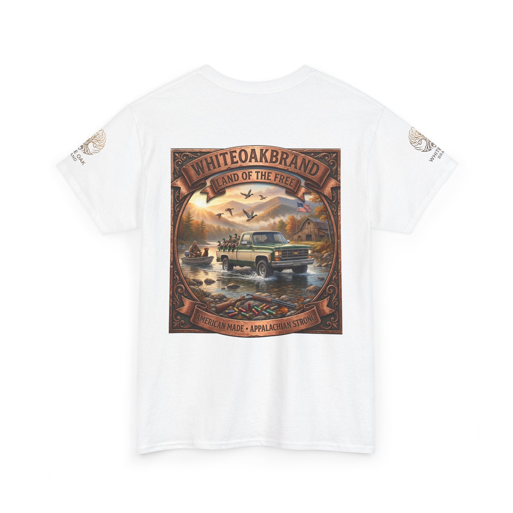 Vintage Outdoors Truck T‑Shirt — "White Oak Brand: Land of the Free" Graphic Tee